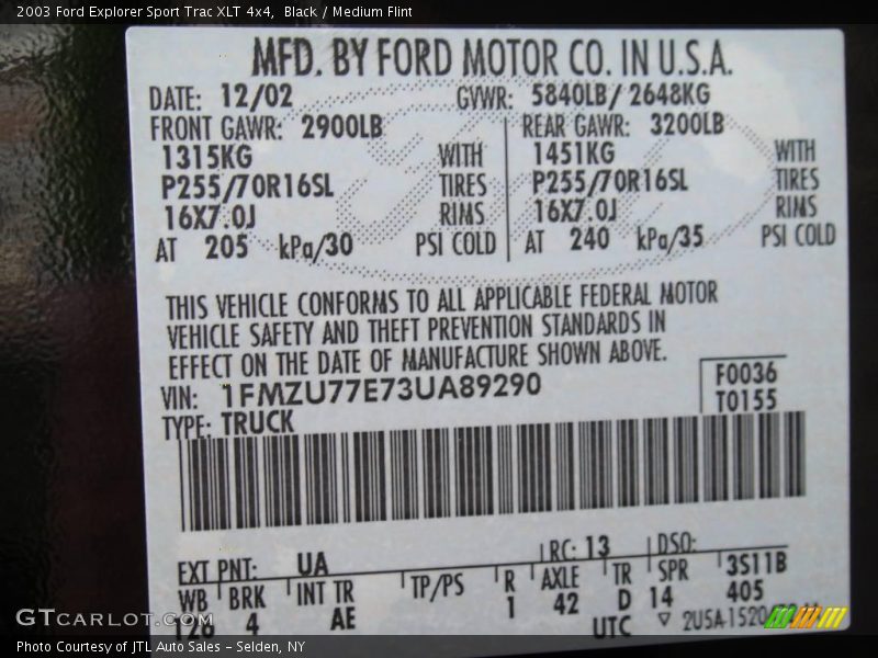 Black / Medium Flint 2003 Ford Explorer Sport Trac XLT 4x4