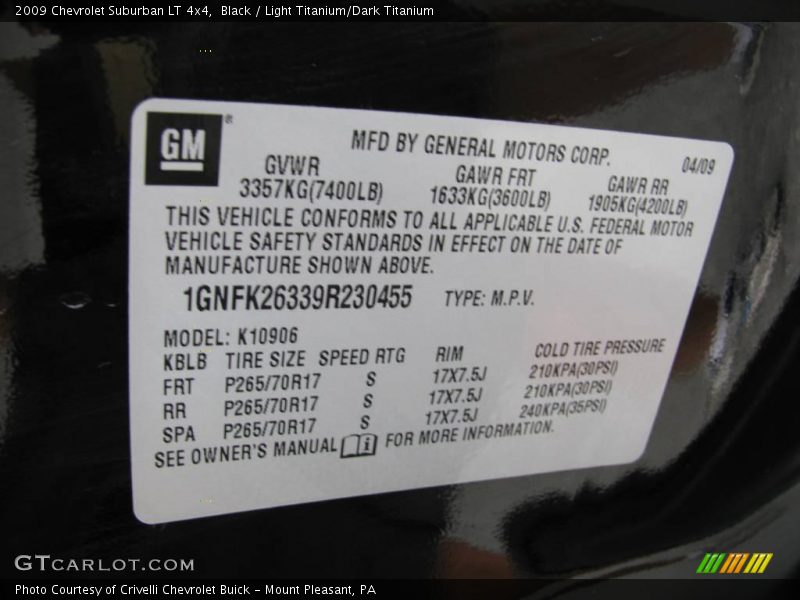 Black / Light Titanium/Dark Titanium 2009 Chevrolet Suburban LT 4x4