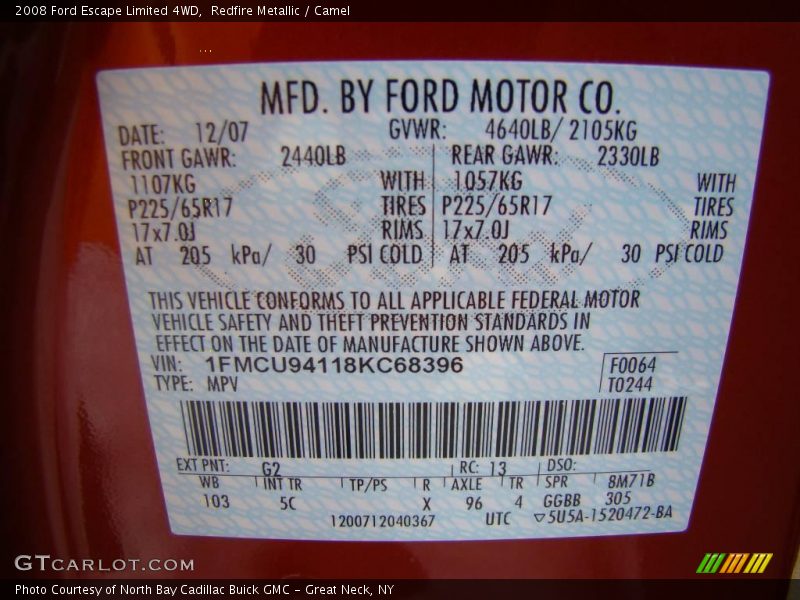 Redfire Metallic / Camel 2008 Ford Escape Limited 4WD