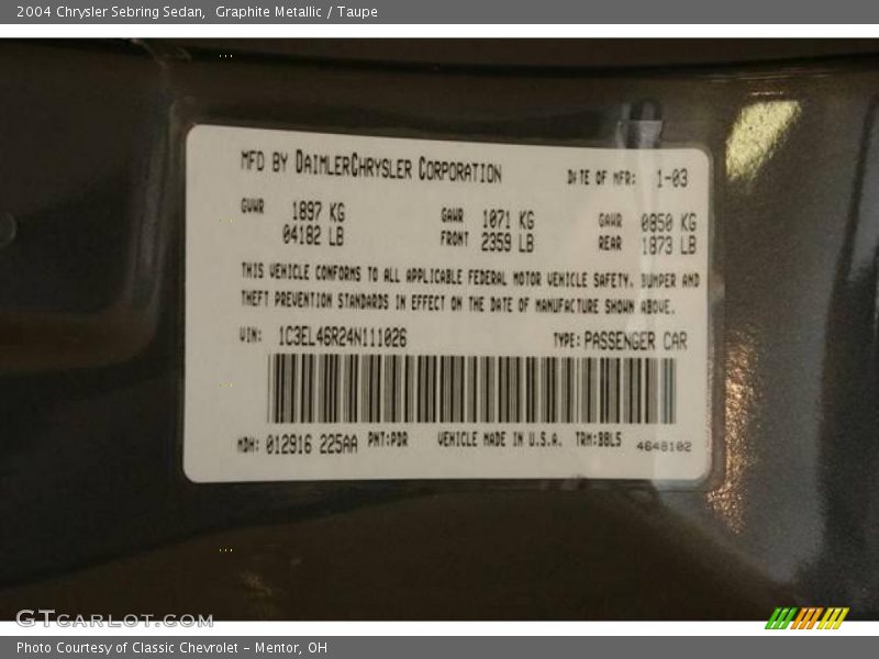 Graphite Metallic / Taupe 2004 Chrysler Sebring Sedan