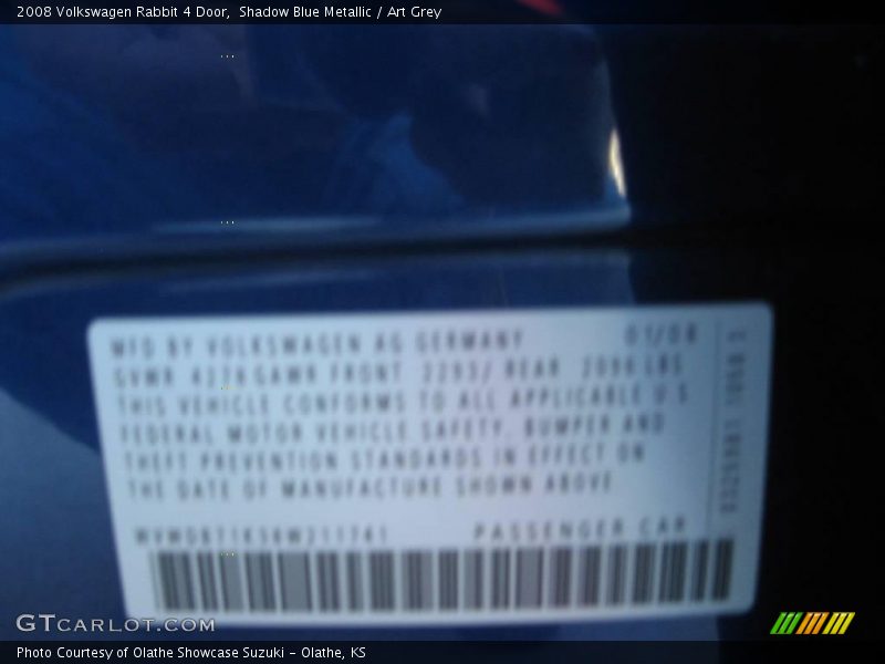 Shadow Blue Metallic / Art Grey 2008 Volkswagen Rabbit 4 Door