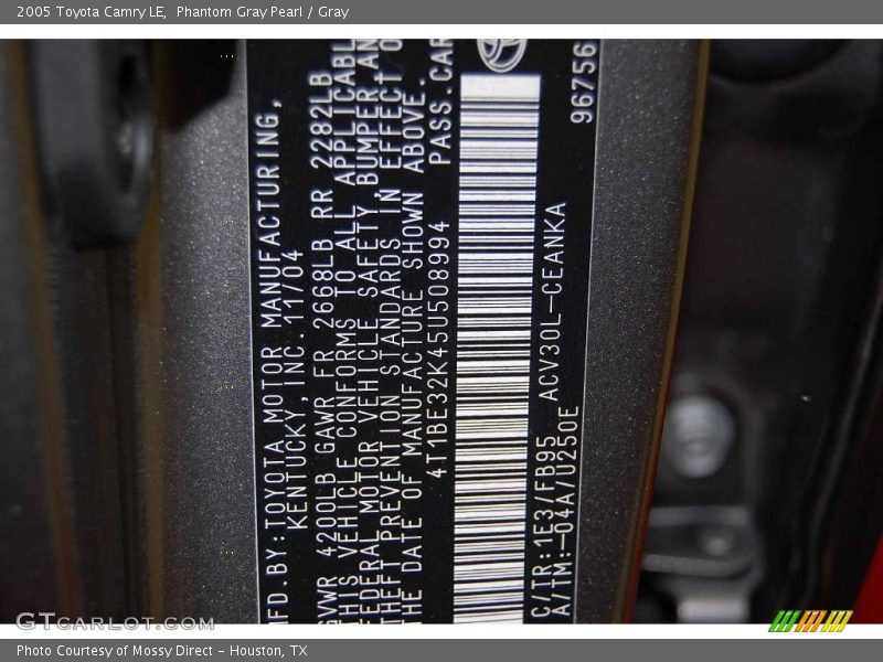 Phantom Gray Pearl / Gray 2005 Toyota Camry LE