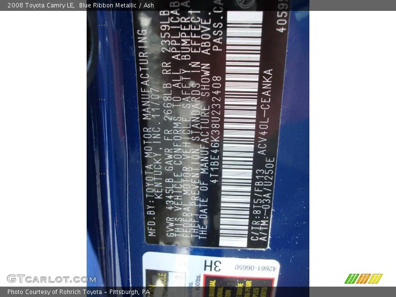 Blue Ribbon Metallic / Ash 2008 Toyota Camry LE