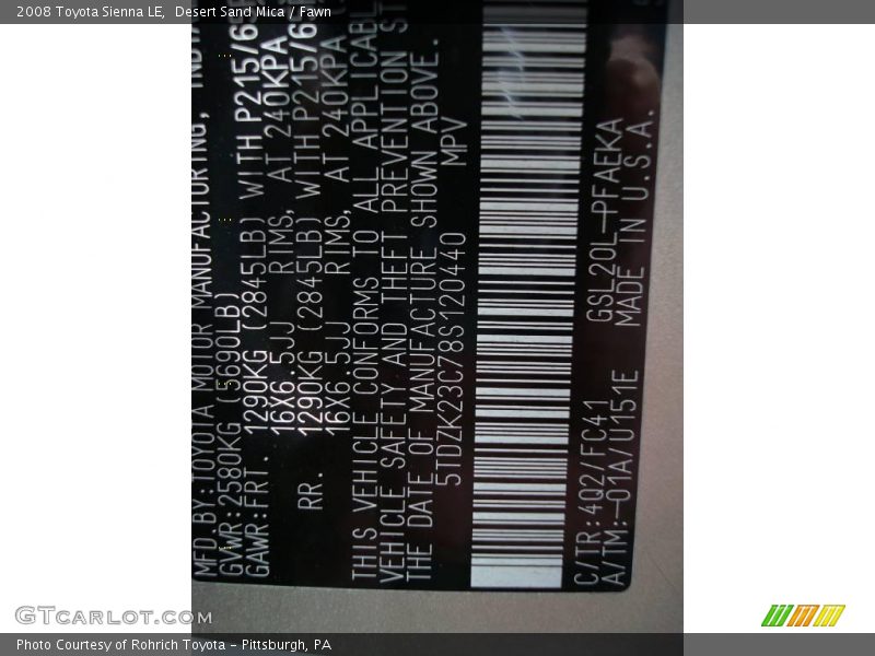 Desert Sand Mica / Fawn 2008 Toyota Sienna LE