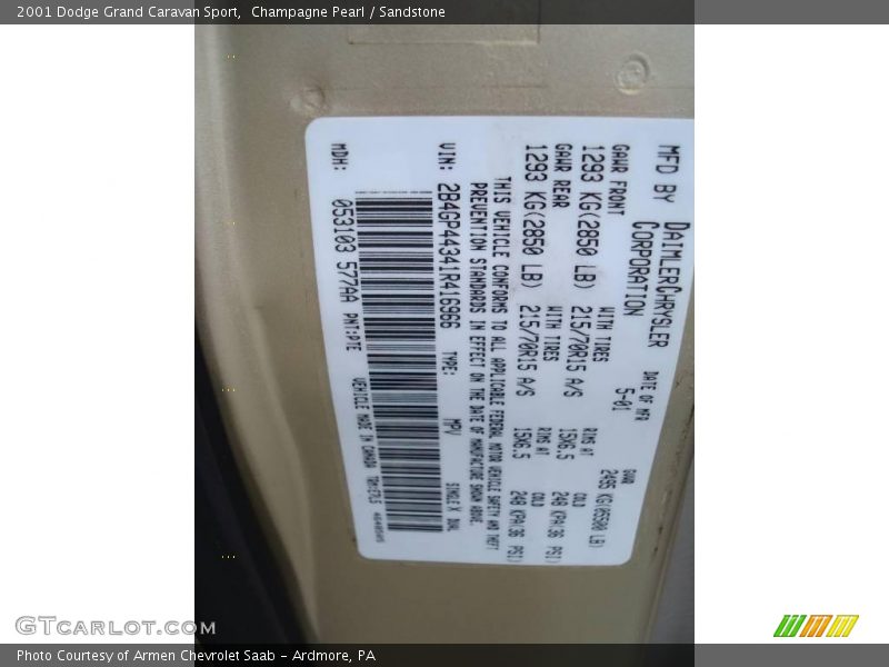 Champagne Pearl / Sandstone 2001 Dodge Grand Caravan Sport