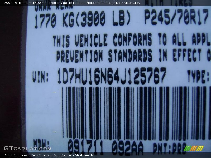 Deep Molten Red Pearl / Dark Slate Gray 2004 Dodge Ram 1500 SLT Regular Cab 4x4