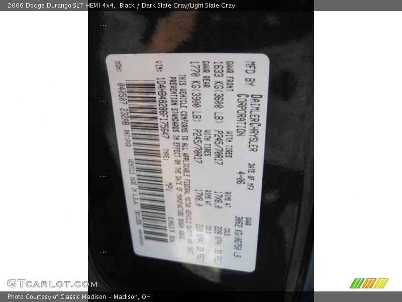 Black / Dark Slate Gray/Light Slate Gray 2006 Dodge Durango SLT HEMI 4x4