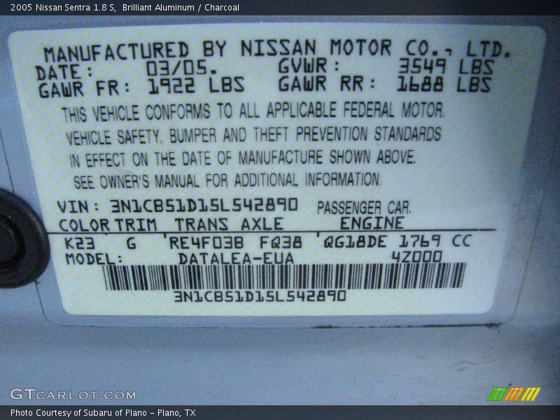 Brilliant Aluminum / Charcoal 2005 Nissan Sentra 1.8 S