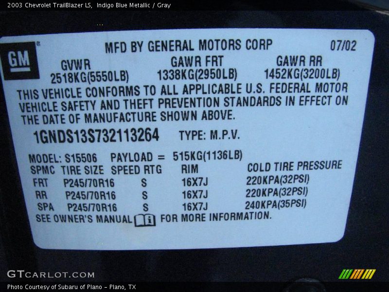 Indigo Blue Metallic / Gray 2003 Chevrolet TrailBlazer LS