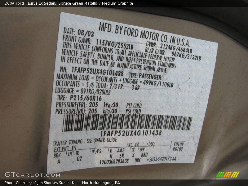 Spruce Green Metallic / Medium Graphite 2004 Ford Taurus LX Sedan