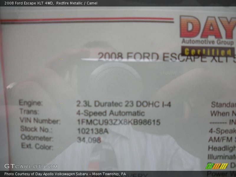 Redfire Metallic / Camel 2008 Ford Escape XLT 4WD