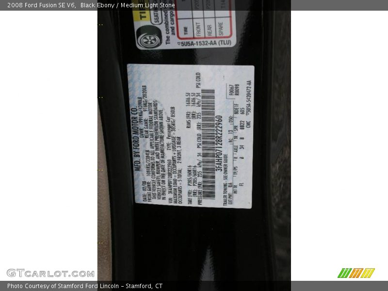 Black Ebony / Medium Light Stone 2008 Ford Fusion SE V6
