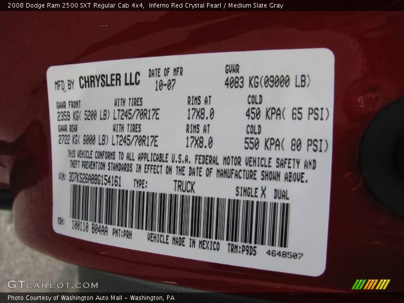 Inferno Red Crystal Pearl / Medium Slate Gray 2008 Dodge Ram 2500 SXT Regular Cab 4x4