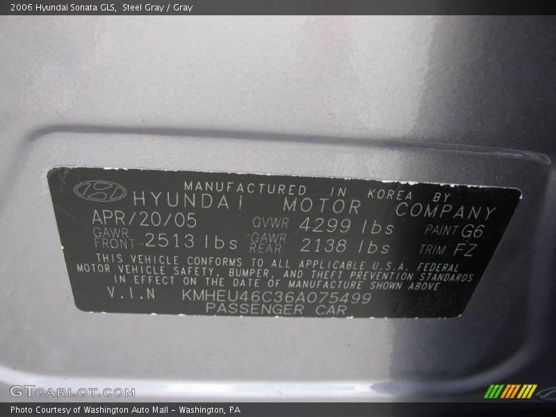 Steel Gray / Gray 2006 Hyundai Sonata GLS