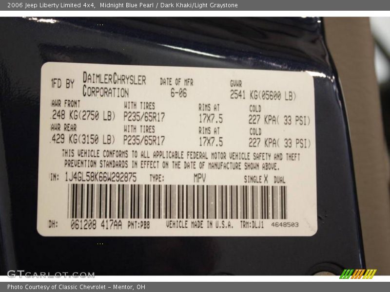 Midnight Blue Pearl / Dark Khaki/Light Graystone 2006 Jeep Liberty Limited 4x4