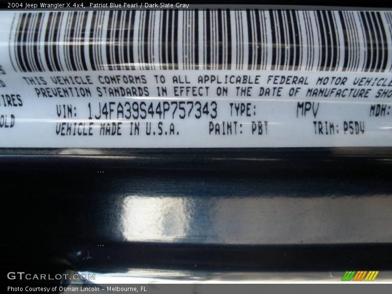 Patriot Blue Pearl / Dark Slate Gray 2004 Jeep Wrangler X 4x4