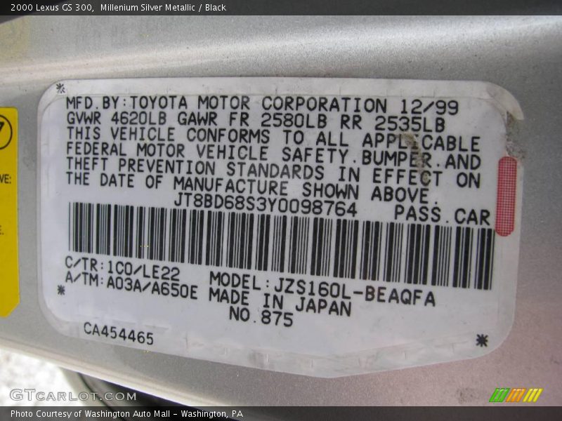 Millenium Silver Metallic / Black 2000 Lexus GS 300