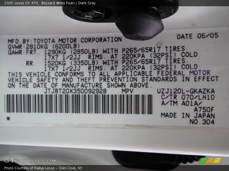 Blizzard White Pearl / Dark Gray 2005 Lexus GX 470