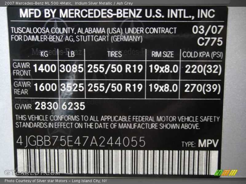 Iridium Silver Metallic / Ash Grey 2007 Mercedes-Benz ML 500 4Matic