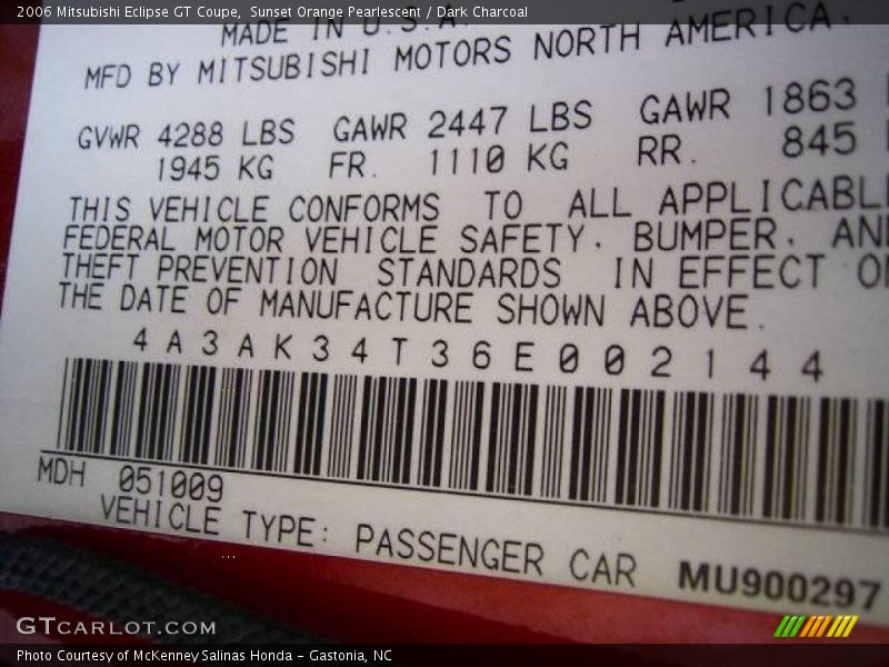 Sunset Orange Pearlescent / Dark Charcoal 2006 Mitsubishi Eclipse GT Coupe