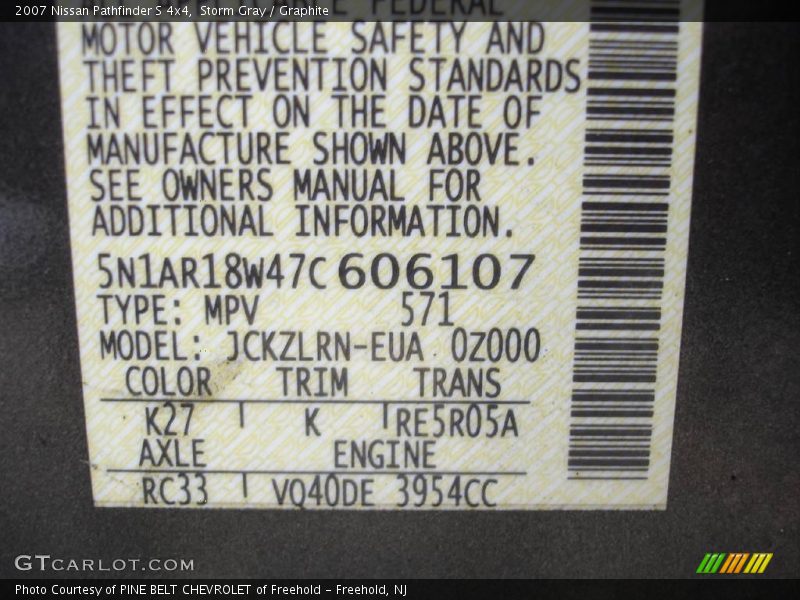 Storm Gray / Graphite 2007 Nissan Pathfinder S 4x4