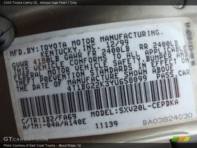 Antique Sage Pearl / Gray 2000 Toyota Camry CE