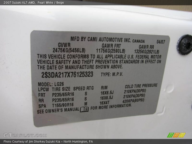 Pearl White / Beige 2007 Suzuki XL7 AWD