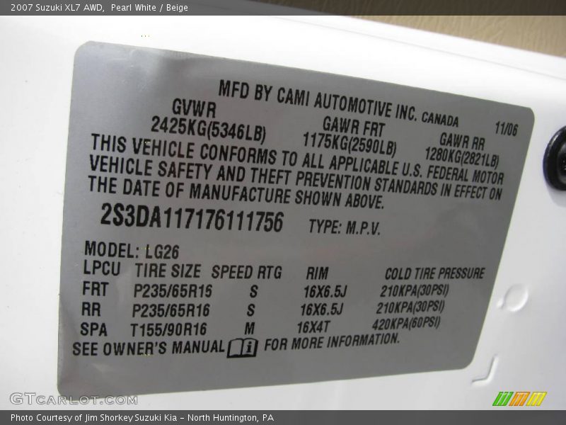 Pearl White / Beige 2007 Suzuki XL7 AWD
