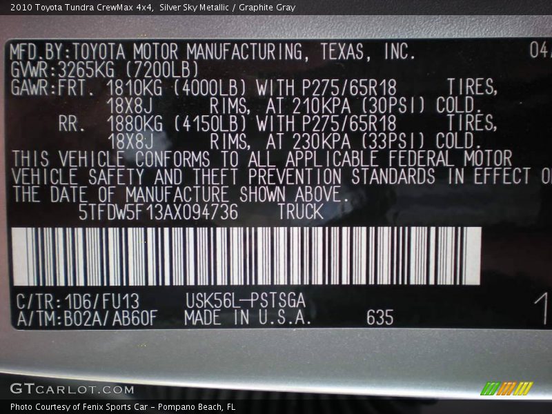 Silver Sky Metallic / Graphite Gray 2010 Toyota Tundra CrewMax 4x4