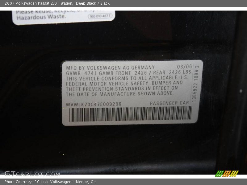 Deep Black / Black 2007 Volkswagen Passat 2.0T Wagon
