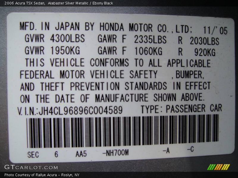 Alabaster Silver Metallic / Ebony Black 2006 Acura TSX Sedan