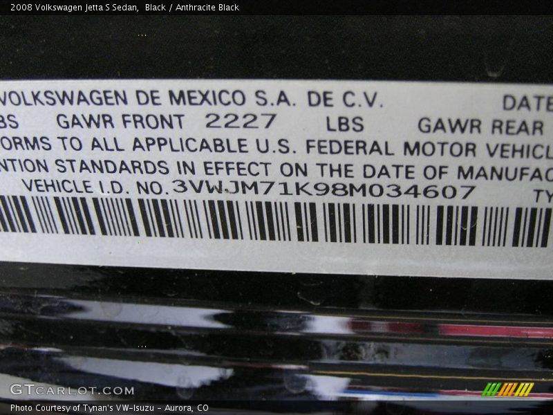 Black / Anthracite Black 2008 Volkswagen Jetta S Sedan