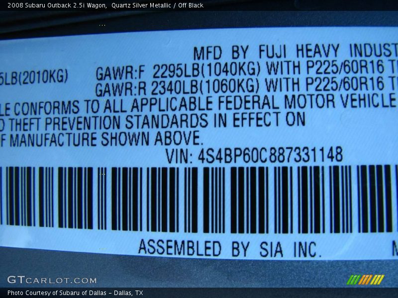 Quartz Silver Metallic / Off Black 2008 Subaru Outback 2.5i Wagon