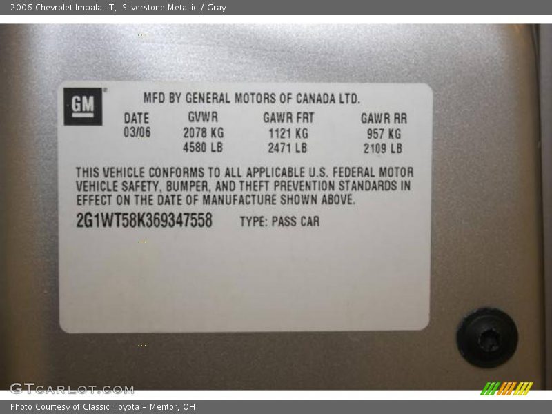 Silverstone Metallic / Gray 2006 Chevrolet Impala LT