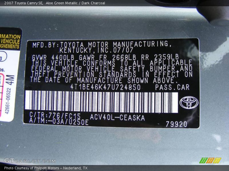 Aloe Green Metallic / Dark Charcoal 2007 Toyota Camry SE