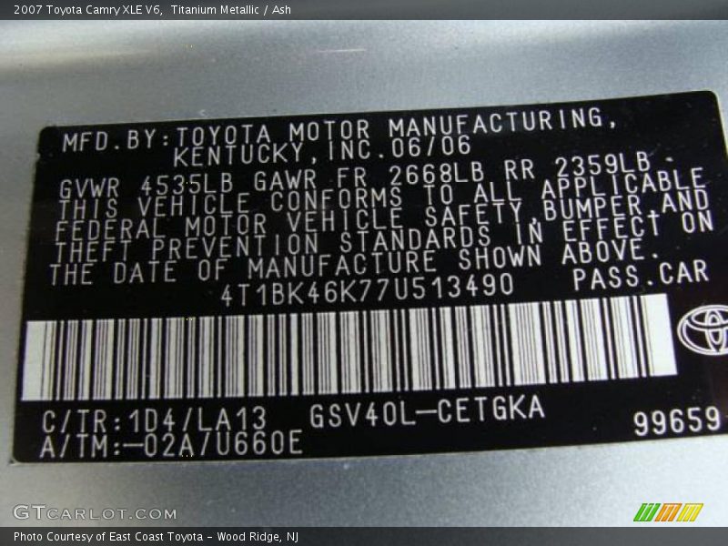 Titanium Metallic / Ash 2007 Toyota Camry XLE V6