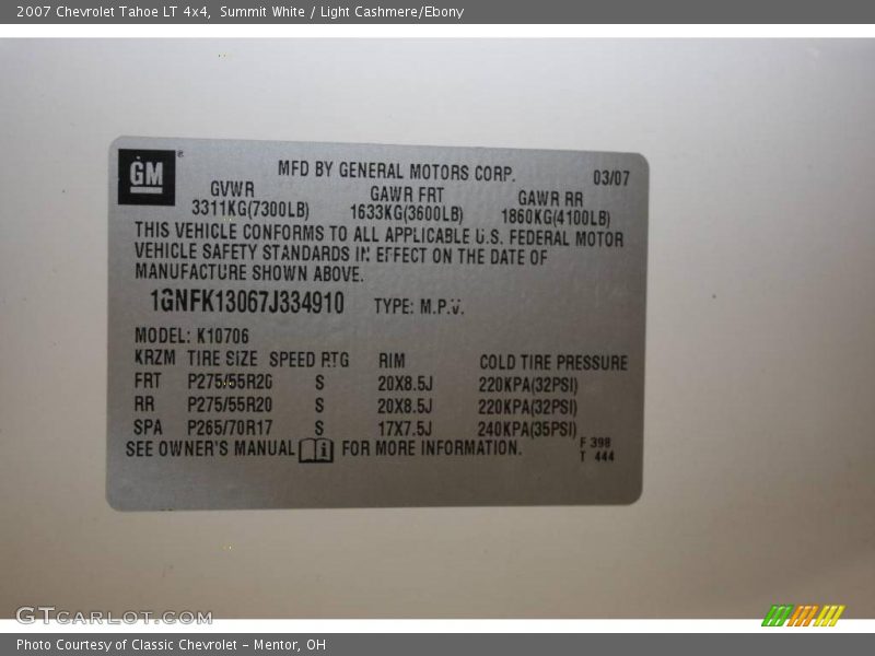 Summit White / Light Cashmere/Ebony 2007 Chevrolet Tahoe LT 4x4