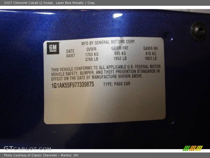 Laser Blue Metallic / Gray 2007 Chevrolet Cobalt LS Sedan