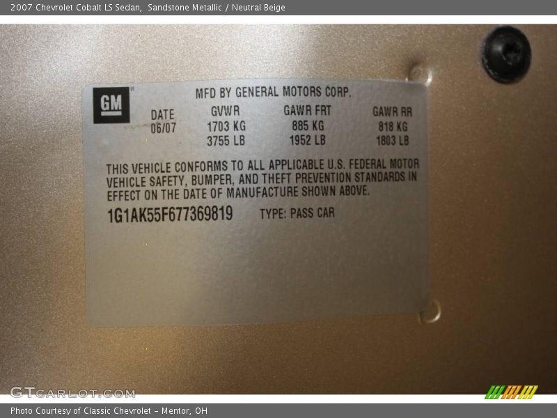 Sandstone Metallic / Neutral Beige 2007 Chevrolet Cobalt LS Sedan