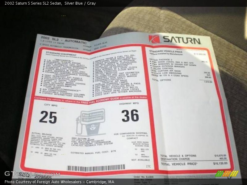 Silver Blue / Gray 2002 Saturn S Series SL2 Sedan