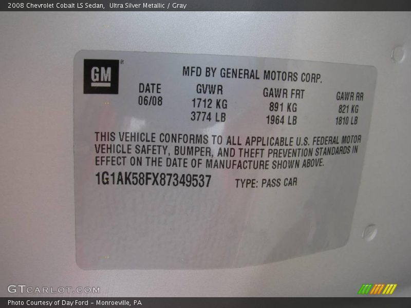 Ultra Silver Metallic / Gray 2008 Chevrolet Cobalt LS Sedan