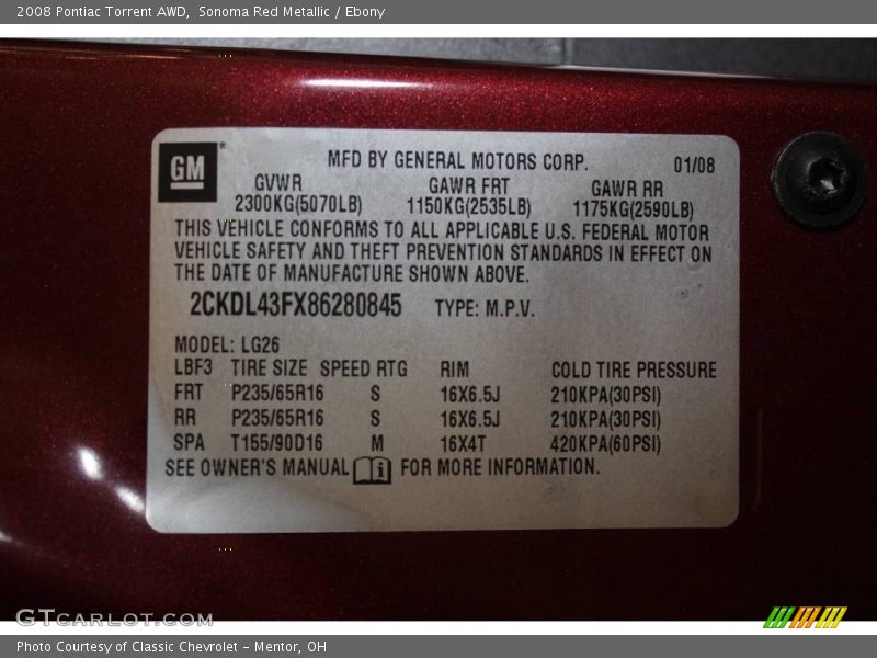 Sonoma Red Metallic / Ebony 2008 Pontiac Torrent AWD