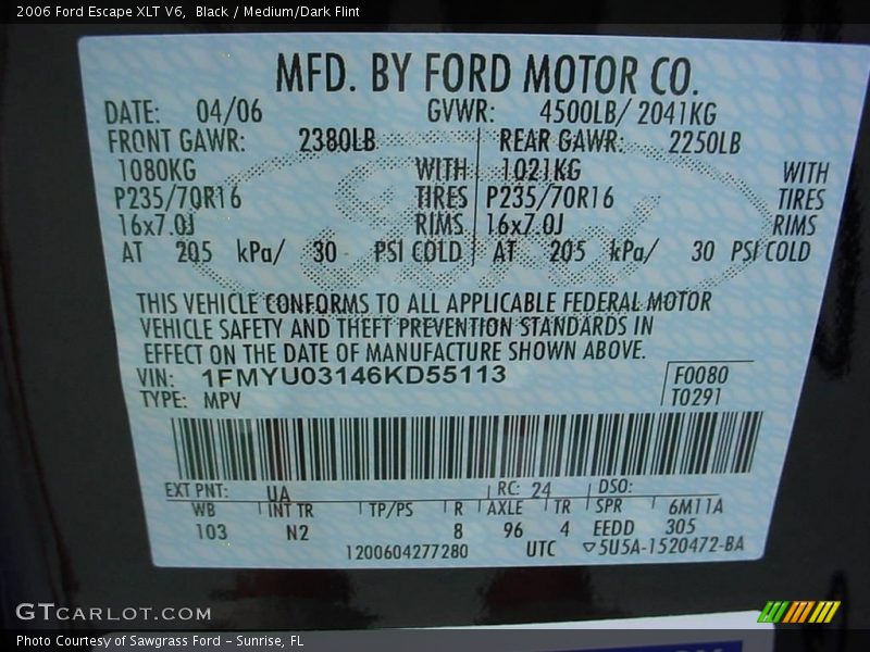 Black / Medium/Dark Flint 2006 Ford Escape XLT V6