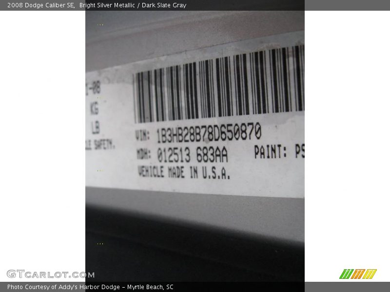 Bright Silver Metallic / Dark Slate Gray 2008 Dodge Caliber SE