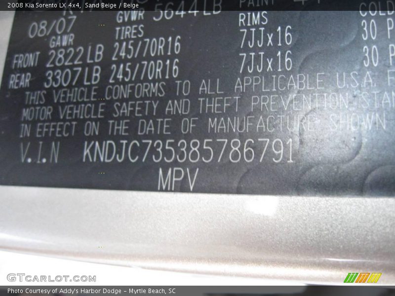 Sand Beige / Beige 2008 Kia Sorento LX 4x4