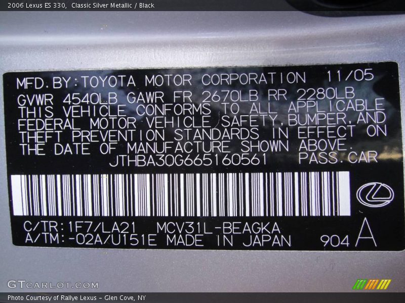 Classic Silver Metallic / Black 2006 Lexus ES 330