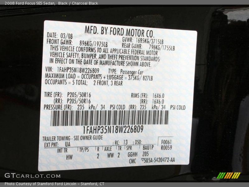 Black / Charcoal Black 2008 Ford Focus SES Sedan