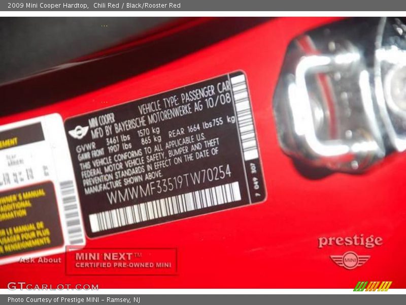 Chili Red / Black/Rooster Red 2009 Mini Cooper Hardtop