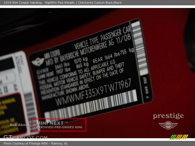 Nightfire Red Metallic / Checkered Carbon Black/Black 2009 Mini Cooper Hardtop