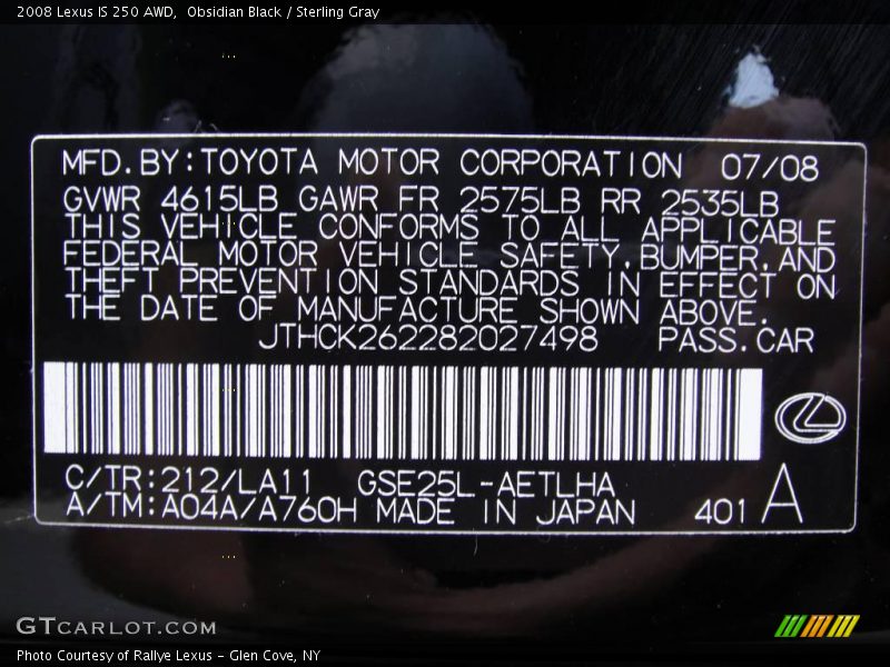 Obsidian Black / Sterling Gray 2008 Lexus IS 250 AWD